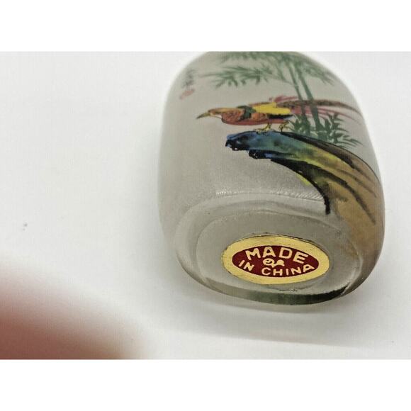 Antique Chinese Reverse Art Bottle | Inside Painted Glass Birds Cherry Blossoms - Picture 5 of 12